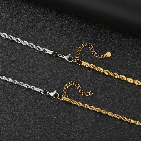 Stainless Steel Rope Chain Necklace And Bracelet Minimalist Punk Hip Hop Adjustable For Men Women