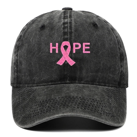 Cappello Da Baseball Cotone Lavato Ricamo Hope Nastro Rosa Consapevolezza Del Cancro Al Seno Vintage Dad Hat Regolabile