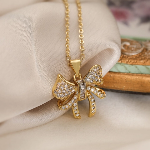 Strik Hanger Ketting Koper Met Zirkonia Glinsterend Elegant Minimalistische Stijl Dagelijkse Sieraden Voor Vrouwen Meisjes