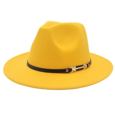 Fedora Hat Wool Felt Jazz British Style Wide Brim Decorative Leather Band Metal Buckle Elegant Unisex