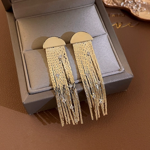 Lange Quasten-Ohrhänger Legierung Strasssteine Mit 925 Sterling Silber Ohrstecker Geometrischer Eleganter Party-Schmuck Für Frauen