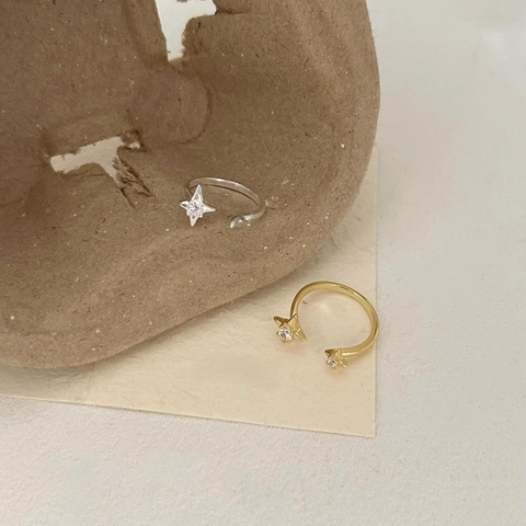 Star Open Ring 925 Sterling Silver Zircon Adjustable Korean Style Minimalist Jewelry For Women