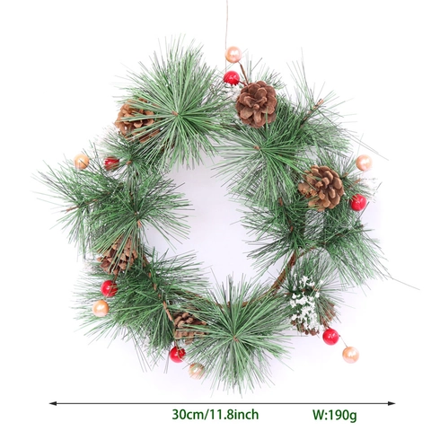 Christmas Wreath Artificial Pine Needles With Natural Pine Cones Holly Berries Front Door Wall Hanging Holiday Decor