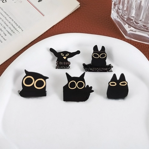 Ensemble Épingles Émail Chat Noir Drôle Gothique Humour Noir Animaux Meme Badges Alliage Broches Épingles Pour Sacs À Dos Vestes Vêtements Décor Cadeau Femmes Hommes