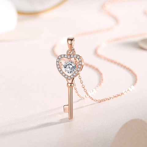 Collana Con Pendente Chiave A Cuore Danzante In Argento Sterling 925 Con Zirconi Scintillanti Gioielli Eleganti Per Donna