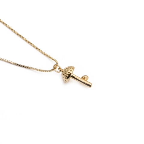 Französische Vintage Kupfer Pilz Anhänger Halskette Für Damen Gold Venezianerkette Minimalistischer Botanischer Schmuck