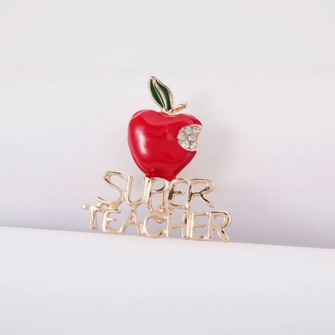 Καρφίτσα Μήλο Super Teacher Χρυσό Κράμα Ψευδαργύρου Σμάλτο Στρας Διακοσμητική Καρφίτσα Κόσμημα Δώρο Εκτίμησης Για Εκπαιδευτικούς