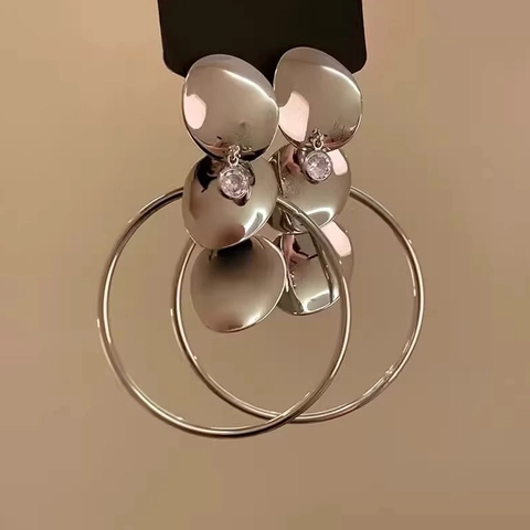 Geometric Irregular Metal Plate Big Hoop Dangle Earrings With Clear Zircon And 925 Sterling Silver Earring Post Fashion Women