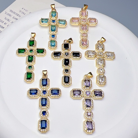 Pendente A Croce Collana In Rame Zircone Gioielli Placcato Oro 18K Religioso Moda Geometrica Ciondolo Per Donne