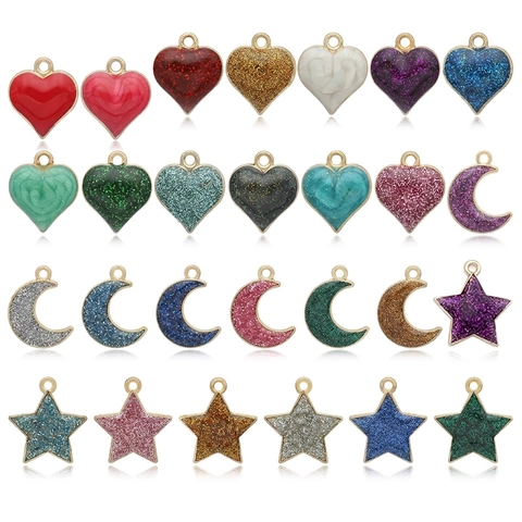 Ciondoli In Lega Smalto Cuore Luna Stella Pendenti Effetto Marmo Luccicante Per Creazione Gioielli DIY Collana Bracciale