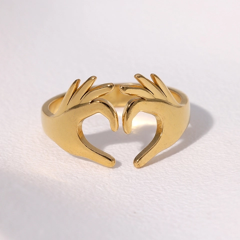 Hart Gebaar Handen Open Verstelbare Ring Roestvrij Staal 18K Verguld Mode Minimalistische Sieraden Voor Vrouwen