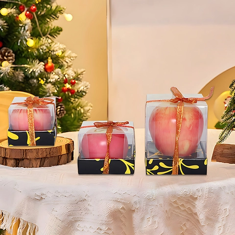 Vela Con Forma De Manzana Fruta Simulada Realista Cera De Parafina Nochebuena Caja De Regalo Adorno Decoración Hogar