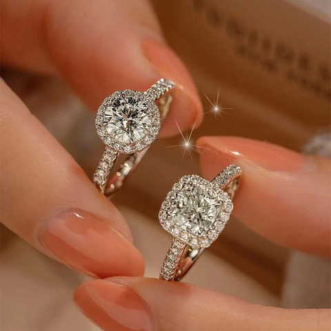 Luxus Zirkonia Ring Kupfer Verstellbar Halo Rund Quadratisch Mode Schmuck Für Frauen Elegant
