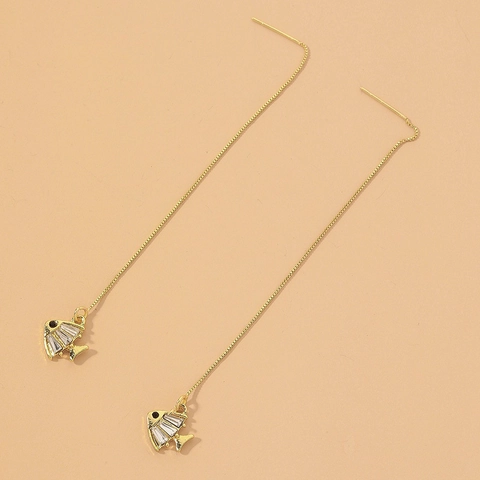 Goldfish Tassel Ear Line Earrings Alloy Baguette Zircon Long Chain Elegant Jewelry For Women With Steel Earring Post