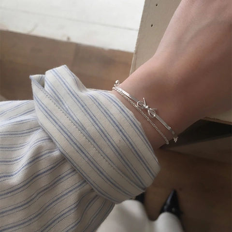 Pulsera De Cadena De Serpiente Con Lazo De Plata De Ley 925 Para Mujer Joyería De Mano Elegante Estilo Coreano