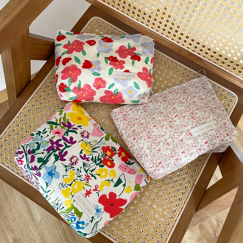 Borsa Per Cosmetici Floreale Grande Capacità Tela Cotone Pochette Da Viaggio Cerniera Estetica Organizzatore Trucco Per Donna
