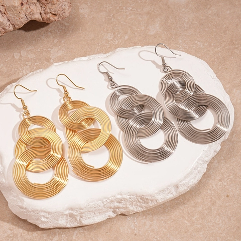 Orecchini Pendenti Cerchio Metallo Ferro Intrecciato Geometrico Spirale Multi Anello Gioielli Per Donne Esagerato Chic