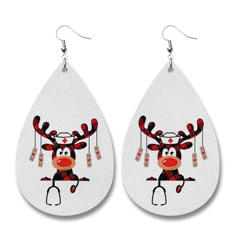 Tropfenform Ohrhänger PU Leder Kupferhaken Weihnachten Schneemann Rentier Krankenschwester Lehrer Thema Schmuck Geschenk