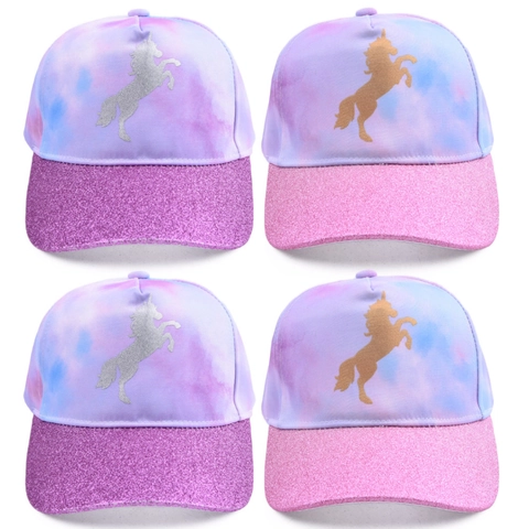 Kinder Baseballkappe Einhorn Tie Dye Baumwolle Sonnenschutz Hut Mit Pailletten Rand Für Mädchen Jungen Cartoon Verstellbar