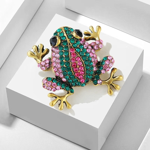 Spilla a Forma di Rana in Lega Retrò con Strass Tonalità Oro Cristallo Colorato Spilla da Bavero Animale per Donna Uomo Accessori Moda