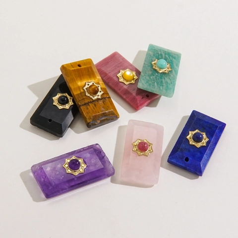 Φυσική Πέτρα Ορθογώνιο Μενταγιόν DIY Charm Tarot Card Style Ένθετο Από Ανοξείδωτο Χάλυβα Πολύτιμος Λίθος Για Κατασκευή Κολιέ