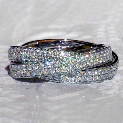 Mehrlagiger Gekreuzter Bandring Kupfer Mikro Pave Zirkon Eleganter Bankettschmuck Für Damen