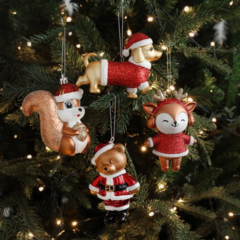Ornamenti Da Appendere Albero Natale Plastica Glitter Metallico Animali Cartoni Casa Pan Zenzero Decorazione Festiva