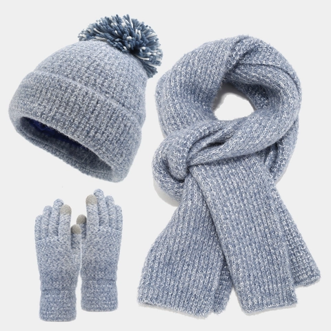Gorro De Punto Cálido De Invierno Con Pompon Bufanda Larga Y Guantes Tactiles Acrilico Grueso Para Clima Frio