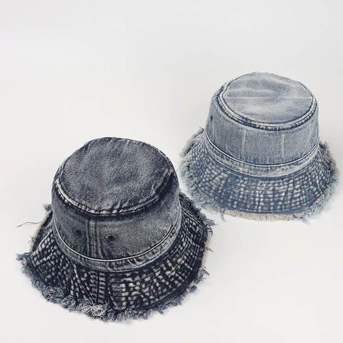 Retro Waschdenim Baumwolle Fischerhut Für Damen Breitkrempig Ausgefranste Kanten Sonnenschutz Atmungsaktiv Outdoor Mode