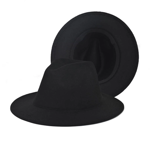 Wide Brim Fedora Hat Flat Top Wool Felt Style Jazz Cap Retro Solid Color For Men Women Autumn Winter
