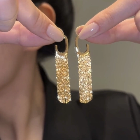 Kupfer Lange Quaste Tropfenohrringe Minimalistisch Elegant C-Form Metallkette Baumeln Für Frauen Modeschmuck