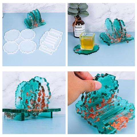 Silicone Epoxy Resin Mold For Irregular Coaster And Storage Rack DIY Crafting Geode Style Cup Mat Casting Tools