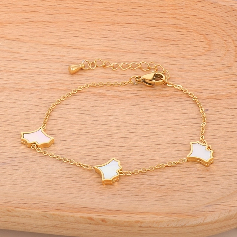 Gingko Leaf Stainless Steel Bracelet With White Mother Of Artificial Pearl Gold Plated Elegant Minimalist Jewelry For Women