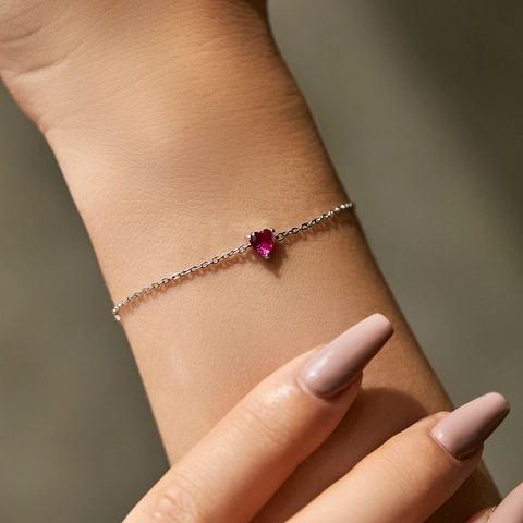 925 Sterling Silver Heart Rhinestone Bracelet For Women Light Luxury Elegant Pink Red Heart Shaped Inlaid Adjustable Chain Bracelet Jewelry Gift