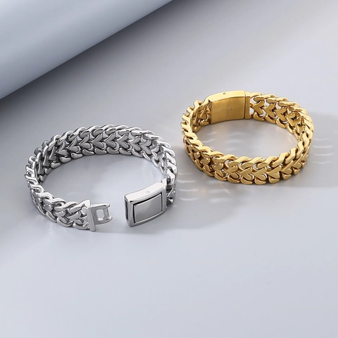 Bracciale da Uomo in Acciaio Inossidabile con Maglie a Cuore Oro Argento Placcato Gioielli Punk Collana Regalo per Fidanzato