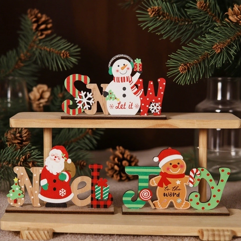 Weihnachts Holz Buchstaben Ornament Noel Snow Joy Weihnachtsmann Schneemann Lebkuchenmann Tischdeko