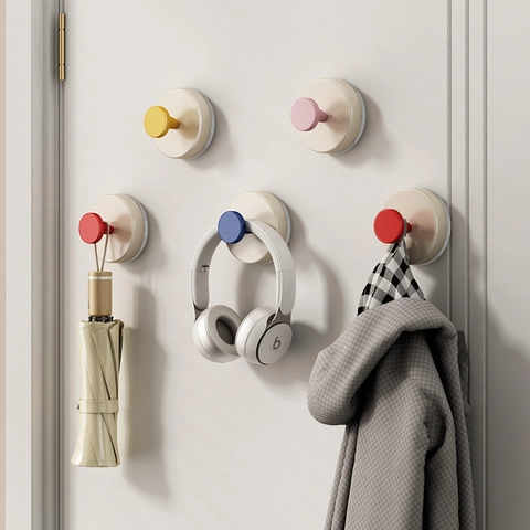 ABS Plastic Suction Cup Hooks Vacuum Punch Free Heavy Duty Reusable Waterproof Colorful Bathroom Kitchen Wall Hooks