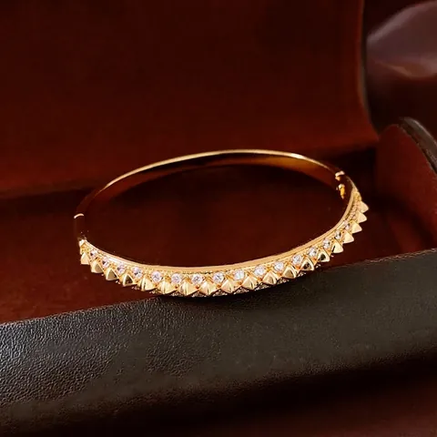 Rivet Bangle Bracelet With Cubic Zirconia Copper 18K Gold Plated Hinge Jewelry For Women Punk Fashion Style