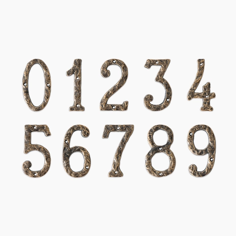 Cast Iron House Numbers Vintage Metal Address Digits Door Plate Wall Mounted Hammered Texture Black Gold Industrial Decor