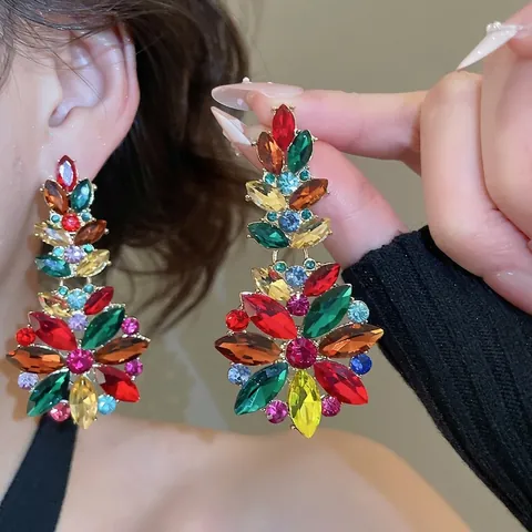 Orecchini Pendenti A Fiore Con Strass Colorati E Perno In Argento Sterling 925 Gioielli Retro Per Donne