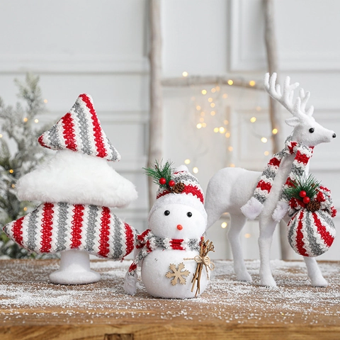 Decorazioni Natalizie Animali Floccati Bianchi Slitta Legno Rossa Pupazzo Neve Renna Orso Polare Scoiattolo Addobbi Tavola