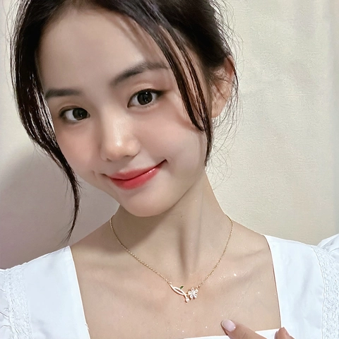 Koreanische Elegante Titanstahl Blumen Perlenanhänger Kette Für Damen Gold Silber Strass Blatt Herz Stern Schmuck Geschenk