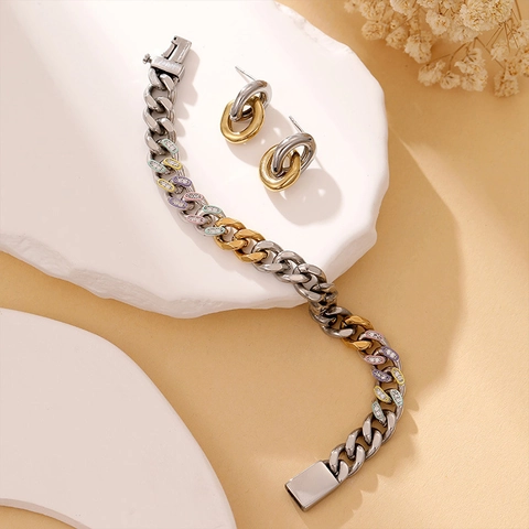 Orecchini A Cerchio Intrecciati Bicolore Oro E Argento Acciaio Inossidabile Geometrico Doppio Cerchio Stile Punk Donne