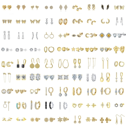 925 Sterling Silver Earring Collection For Women Fashion Rhinestone Heart Butterfly Geometric Earrings Gold Silver Rose Gold Minimalist Jewelry Gift