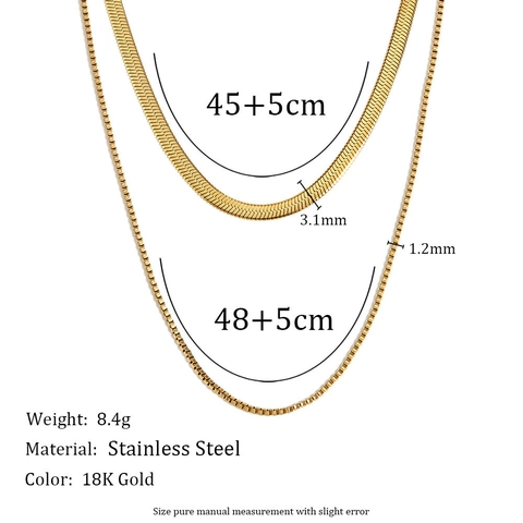 Double Layer Necklace Stainless Steel 18K Gold Plated Flat Snake Chain Geometric Link Chain Minimalist Jewelry For Women