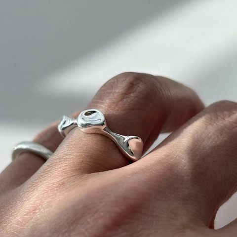 Irregular Molten Lava Open Ring 925 Sterling Silver Liquid Metal Minimalist Adjustable Jewelry For Women