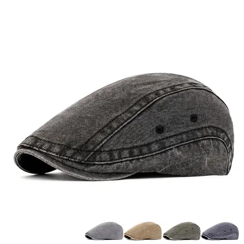 Washed Cotton Canvas Flat Cap Vintage Britischer Stil Schirmmütze Verstellbar Sonnenschutz Für Herren