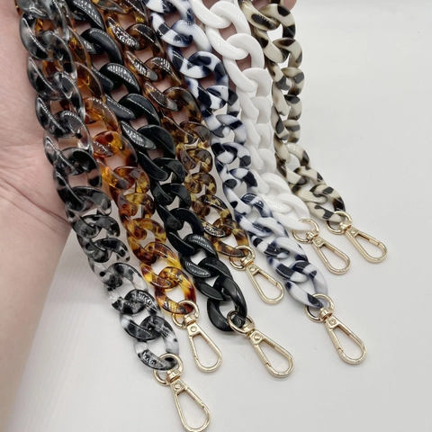 Acrylic Resin Bag Chain Strap Chunky Marble Pattern Tortoiseshell Replacement With Gold Alloy Buckles For Handbags