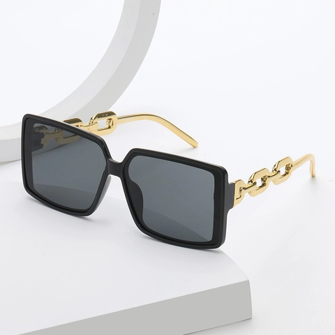 Oversized Vierkante Zonnebril PC Metalen Schakelketting Poten UV400 Bescherming Hip Hop Street Style Mode Bril
