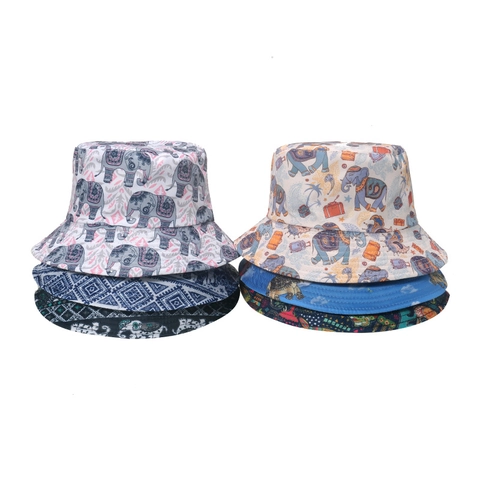 Ethnic Elephant Print Bucket Hat Polyester Retro Sun Protection Fisherman Cap For Men Women